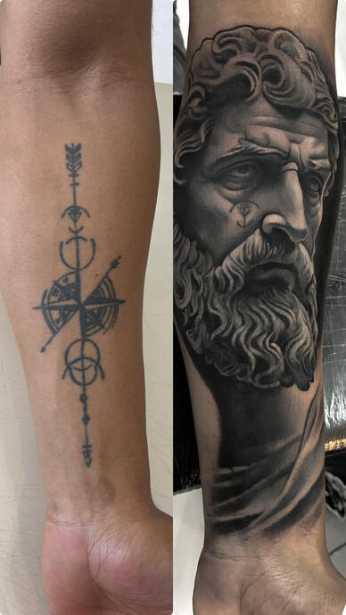 Cobertura usando tatuagem antiga feita em uma sessão de 9 horas aproximadamente